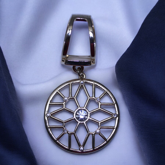 Unbranded Jewelry - Scarf Bail Gold Tone Metal Geometric Rhinestone Art Deco Dream Catcher